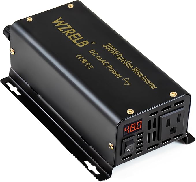 WZRELB 300W Pure Sine Wave Power Inverter 600W Peak DC 48V to 110V AC Car Adapter Off Grid with LED Display