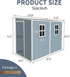 4x8 FT Resin Storage Sheds Outdoor with Floor, 2 Windows & Lockable Door Storage Shed - Waterproof Garden Tool Shed, Patio & Backyard Tool Storage Cabinet Use - Grey