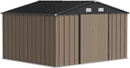 JUMMICO 8 x 10 FT Outdoor Storage Shed, Large Metal Garden Shed & Tool Sheds for Backyard Garden Patio Lawn (Brown)