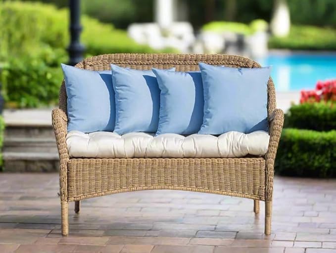 RSH DECOR: Sunbrella Tufted Wicker Loveseat Cushion | 41” x 19" | Water and Fade-Resistant Performance Fabric | Outdoor Settee Cushion for Patio Furniture | Canvas Aruba