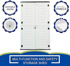 KINYING Outdoor Storage Shed Waterproof, Resin Vertical Storage Cabinet Double-Layered, Versatile to Store Patio Furniture, Garden Tools, Pool Accessories,Mower (66 Cu.ft,White)