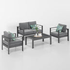 Solaste Outdoor Aluminum Furniture Set - 4 Pieces Patio Sectional Chat Sofa Conversation Set with Table,Grey