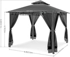 COBIZI Gazebo 10x10 Heavy Duty Gazebos with Improved Nettings Outdoor Gazebo Double Roof Patio Gazebos with Metal Steel Frame Outdoor Canopy for Patio, Deck, Backyard(Black)