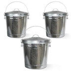 Plexon 10 Gallon Trash Can with Locking Lid Galvanized Metal Bucket for Poultry Feed Bird Seed Storage Ash Outside Garbage Can with Lid, 3 Pack