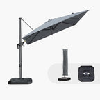 PURPLE LEAF 8'×8' Patio Cantilever Umbrella with Base Included Offset Outdoor Umbrella with cover Square umbrella outdoor patios for Backyard Pool Garden Light Grey