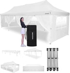 OASISHOME 10'x30' Pop-Up Canopy Tent with 8 Removable Sidewalls,Carry Bag,Waterproof Commercial Gazebo for Weddings/Outdoor Events – Heavy-Duty Frame, Raised Top Cover(White, 10x30(Higher top))