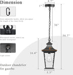 16.4 Inch Black Hanging Porch Lights Outdoor Waterproof Aluminum Outdoor Pendant Light Dusk to Dawn Exterior Hanging Light Fixture for Gazebo E26 Socket