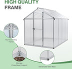 Aoodor 6 x 8 Ft Walk-in Greenhouse with Gutter, Polycarbonate and Heavy-Duty Aluminum Frame, Adjustment Skylight and Lockable 2-Sided Door for Patio, Outdoor, Yard, Lawn Use, Silver