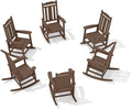 SERWALL Outdoor Rocking Chair Set of 6, Patio Rocking Chairs Set, HDPE Rocking Chair Outdoor for Adults, Heavy Duty Front Porch Rocker, Coffee