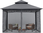 MASTERCANOPY Outdoor Garden Gazebo for Patios with Stable Steel Frame and Netting Walls (9x9,Dark Gray)