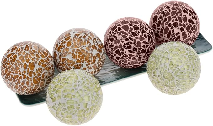 6 PCS 2.5inch Glass Decoration Orbs Set Glass Mosaic Sphere Balls Mix Color Bowls Vases Table Centerpieces Home Living Room Christmas Wedding Party Ornaments