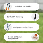 Leaf Grabbers for Yard Work, Leaf Picker Upper Grabber with Long Steel Handle & Wide Steel Claw, Cushioned Grip, Leaf Pickup Tools for Leaves, Lawn Clippings, Twigs Yard Waste
