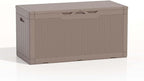 Patiolife 100 Gallon Resin Deck Box, Large Outdoor Storage Box for Garden Tools, Pool Supplies, Waterproof and Lockable, Light Brown