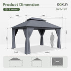 AOXUN Outdoor Gazebo for Patio 10x13, Metal Frame Canopy with Double Roofs, Heavy Duty Party Tent and Shelter with Mosquito Netting and Privacy Screen for Backyard, Lawn, Garden,Deck (Dark Gray)