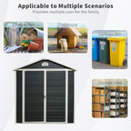 8 x 6 FT Outdoor Storage Shed with Window, Outside Garden Resin Sheds w/Floor and Lockable Doors, Waterproof Plastic Tool House for Backyard, Garden, Patio, Lawn, Bike Accessories, Black