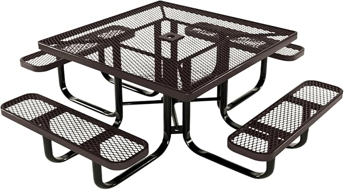 COATEDOUTDOORFURNITURE Heavy-Duty Portable Outdoor Kids Table with Umbrella Hole, Expanded Metal Kids Picnic Table, Commercial-Grade, Made in America (46 in, Square, Childrens, Brown)