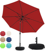 Sundale Outdoor 10 ft Patio Umbrella with Sand Bag Umbrella Base Included, Outdoor Umbrella with Tilt and Crank, Red