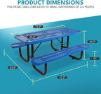 6 ft. Rectangular Outdoor Steel Picnic Table with Umbrella Pole, Heavy-Duty Weather-Resistant Dining Table for Patio, Backyard, and Garden, Rust-Resistant Finish, Blue