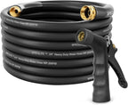 SPECILITE 3/4" Hot/Cold Garden Hose 50 ft with Industrial High Pressure Nozzle, Flexible & Lightweight, 600psi Burst Rubber Water hose -50℉-158℉ With 3/4" Brass Fittings for Yard, Black