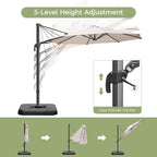 10 FT Patio Umbrella, Outdoor Cantilever Round Umbrella with Creative Swivel Handle and Tilt, Olefin Large Offset Umbrella with 360-degree Rotation Table Garden Pool Patio Umbrellas, Champagne