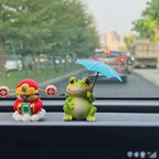 Frog Figurine with Umbrella, Decorative Outdoor Statue Set of 2,Collection Miniature Fairy Garden Home,Garden, Indoor Outdoor Decoration (A Pair of Frogs)