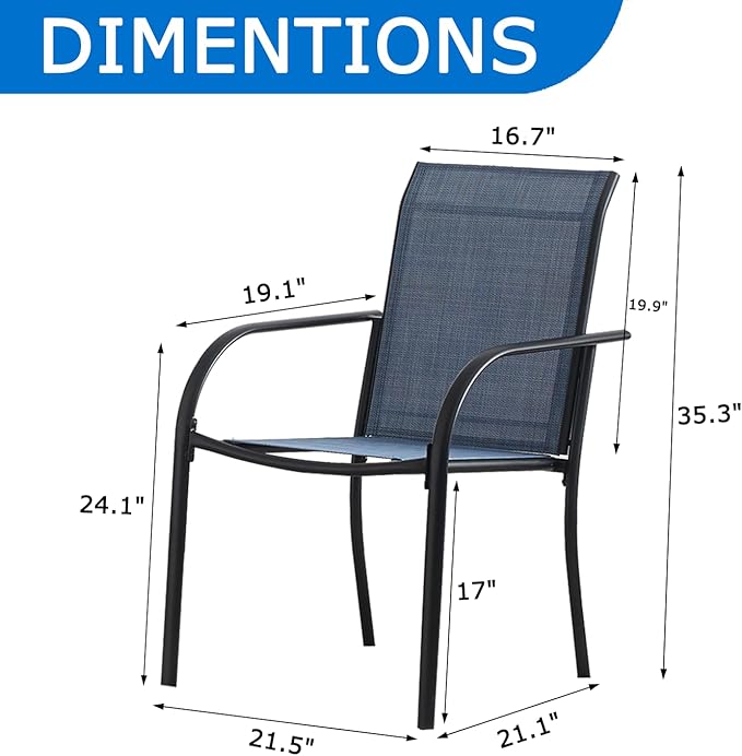 Patio Chairs Set of 8, Outdoor Dining Chairs with Breathable Textilene Fabric, Stackable Patio Chairs for Lawn, Garden, Backyard, Poolside, Dark Blue