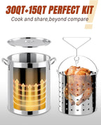 Outdoor Turkey Fryer Set 30QT | Stainless Steel Pot with 15QT Basket | Lid & Lifting Hook & Thermometer | 50,000BTU Propane Gas Burner | For Turkey, Crawfish, Crab, Shrimp & Lobster