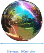 Rainbow Gazing Globe Mirror Ball in Stainless Steel, Shiny Hollow Sphere Sparkling Housewarming Outdoor Ornament (8 Inch)