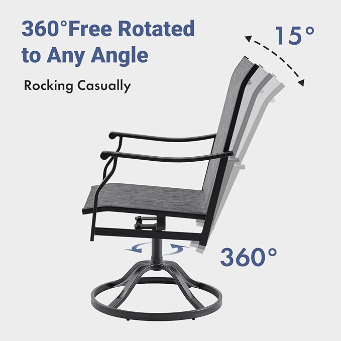 Soohow Swivel Outdoor Dining Chairs Set of 6, Patio Swivel Dining Chair with Textilene Fabric, Outdoor Metal Armchair All Weather Resistant, Ergonomic Comfort, Perfect for Patio, Backyard, Balcony