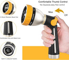 FANHAO Garden Hose Nozzle, 100% Heavy Duty Metal Spray Nozzle with Thumb Control, High Pressure Water Nozzle with 8 Adjustable Spray Patterns for Watering Plants, Washing Cars and Showering Pets