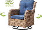 HUMMUH Outdoor Swivel Rocker PE Wicker Patio Chairs Set of 2, Rattan Rocking Chair Furniture Set (Yellow,Blue)