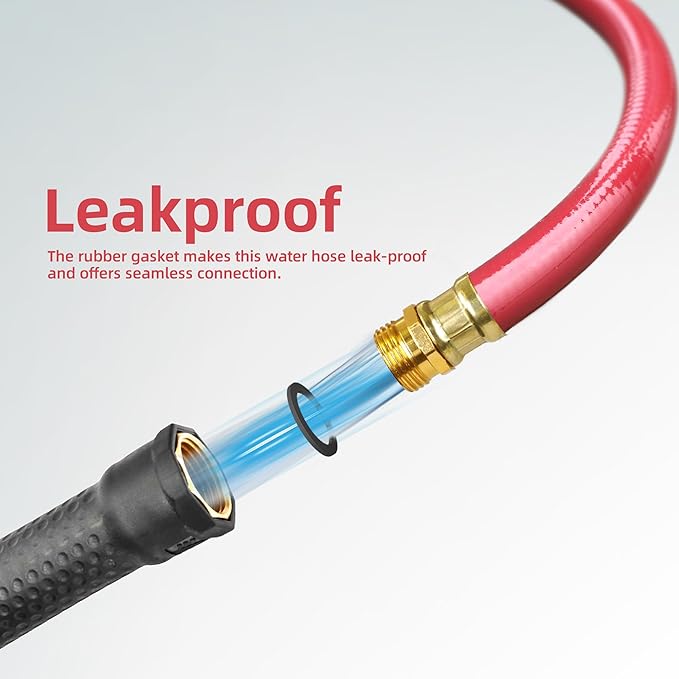 Solution4Patio Short Lead-in Red Garden Hose 5/8 in. x 10 ft. -Kink Free, No Leaking, Male/Female Fittings -Heavy Duty Durable Flexible Lightweight Water Pipe -Brass Aluminum Ends for Household & Yard