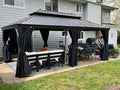 PURPLE LEAF 12' x 20' Hardtop Gazebo Outdoor Metal Roof Sun Shade Tent with Curtains and Netting Patio Canopy Permanent Pavilion