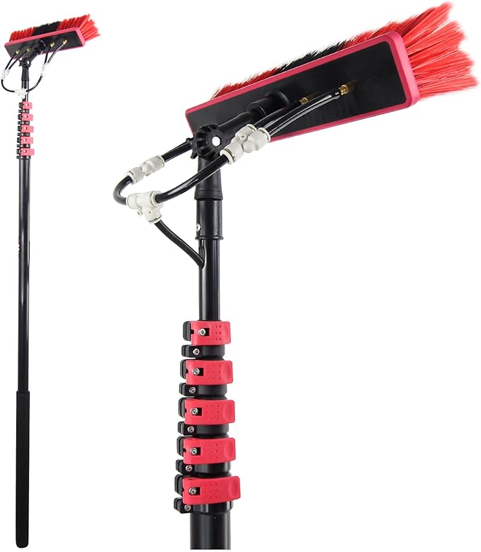 Water Fed Pole Kit,30ft Length Window Cleaning Poles,Water Fed Brush,Aluminum Outdoor Window Cleaner,Extendable Telescopic Pole Water Fed Brush Spray Washer for Window Glass/Solar Panel