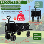 Collapsible Wagon with Wheels, 440 lbs Wagons Carts Foldable Wagon Cart with Flexible Handle, Lightweight Portable Folding Utility Grocery Shopping Cart for Grocery Sports Garden Camping