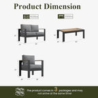 LayinSun 4 Piece Aluminum Outdoor Furniture Set with Coffee Table, Outside Patio Deep Seating Conversation Set with Upgraded Washable Thick Cushion