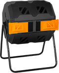 Composting Bins 43 Gallon Outdoor Tumbling Compost Bin Compost Tumbler Bucket Trash Can w/Dual Chamber Sliding Doors for Garden Patio,Orange Door