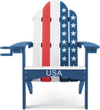 LUE BONA HDPS Adirondack Chairs Set of 2, Fire Pit Outdoor Chair Weather Resistant with Cup Holder, Modern Plastic Chair Plastic for Patio, Deck, Proch, 350LBS, Flag Blue