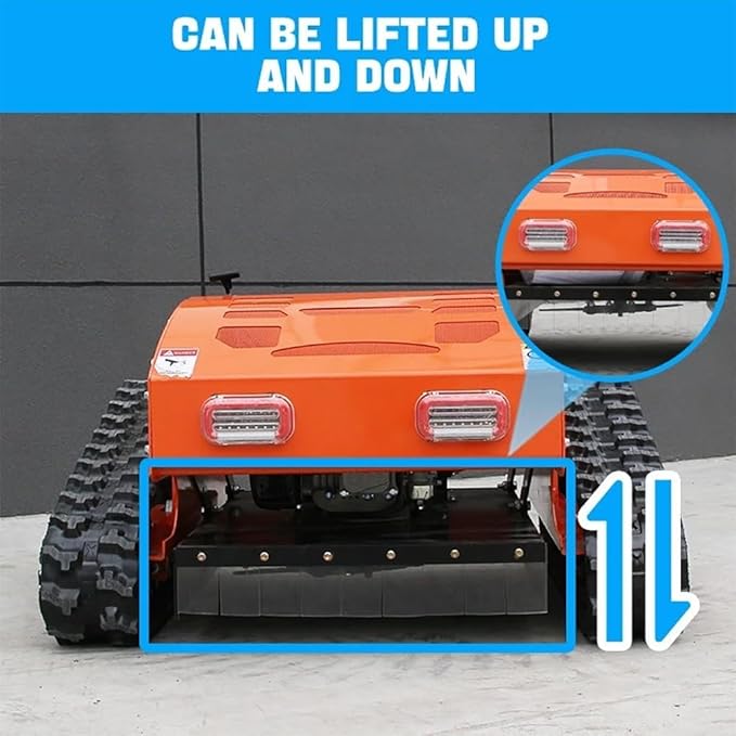 Gasoline Powered Remote Control Lawn Mowerwith Snow Plow, 9HP Crawler Mower with 600m Range for Steep Hills and Orchards (Orange)