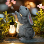 Solar Rabbit Garden Statues， Outdoor Bunny Figurines Decorations for Patio Yard Lawn Ornaments Christmas Housewarming Gift.