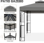 COOS BAY 8x8 Outdoor Patio Gazebo with Corner Shelves, Two-Tier Soft Top Canopy for Backyard, Lawn, Deck and Garden, Gray