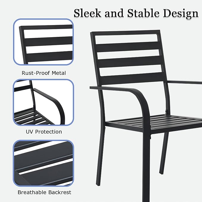 Outdoor Dining Chairs Set of 2, Aluminum Frame Stackable Patio Dining Chairs with Armrest, Wrought Iron Patio Bistro Chairs for Lawn, Backyard, Garden, Porch