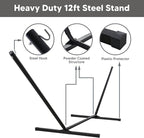 SUNCREAT Double Outdoor Hammock with Stand, Two Person Cotton Rope Hammock with Polyester Pad, Dark Gray