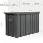 JOSHEN 200 Gallon Outdoor Storage Deck Box with Lockable and Mobile Roller,Large Steel Container Bin with Waterproof and UV Resistant for Garden,Patio,Dark Gray