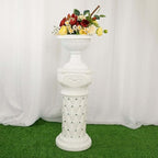 Efavormart 2 Pack 25" Tall White PVC 10mm Crystal Beaded Studded French Inspired Pedestal Column Stand for Floral Arrangements, Wedding, Aisle Decor, DIY Background Designing
