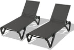 Domi Pool Lounge Chairs Set of 2, Aluminum Patio Chaise Lounge with Wheels, 5 Position Adjustable, All Weather Outdoor Lounge Chairs for Beach, Yard, Balcony, Poolside, Dark Grey
