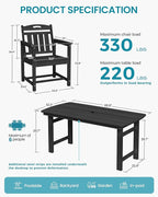 Ciokea HDPE Outdoor Dining Set 5-Piece Patio Table and Chairs with Umbrella Hole, All-Weather Patio Dining Set for 4, Durable Patio Furniture Set for Backyard, Garden, Lawn & Poolside, Black