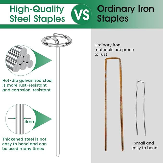 300pcs Landscape Fabric Pins, Bold 8 Gauge Galvanized Steel Garden Staples, Tent Stakes Landscape Fabric Staples Yard Stakes for Decoration Weed Barrier (6in X 300)