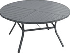 VICLLAX Outdoor Patio Round Dining Table, 50"x 50" Spliced Metal Tabletop for Deck Lawn Garden Backyard, Dark Grey