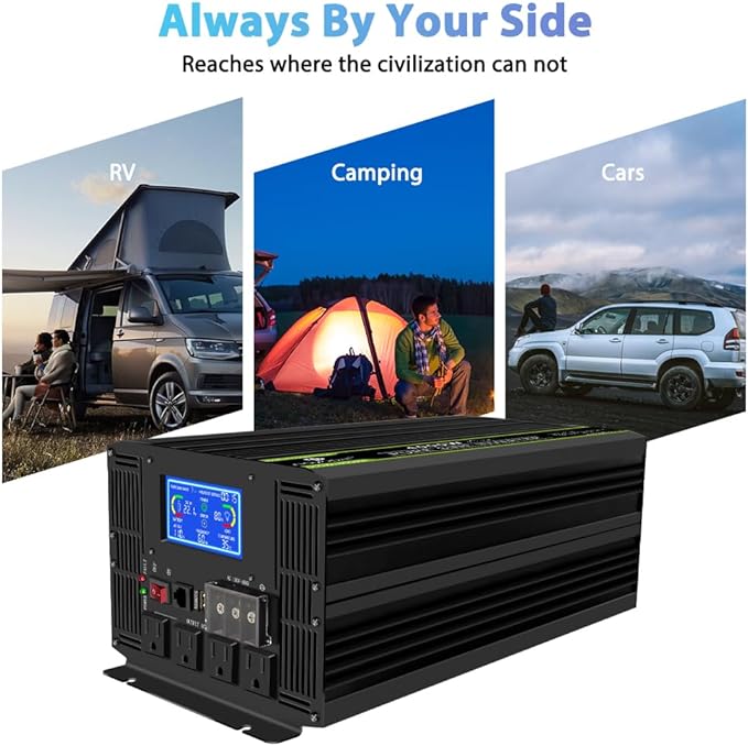NOVOPAL 6000 Watt Pure Sine Wave Power Inverter DC 24V to AC 110V 120V Rv Inverters with 1 USB Port-16 feet Remote Control, LCD Display for Truck, Hurricane, Home